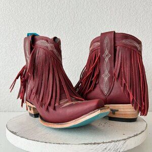 Lane SENITA FALLS Womens Cowboy Bootie 7.5 Red Fringe Western Short Cowgirl Boot